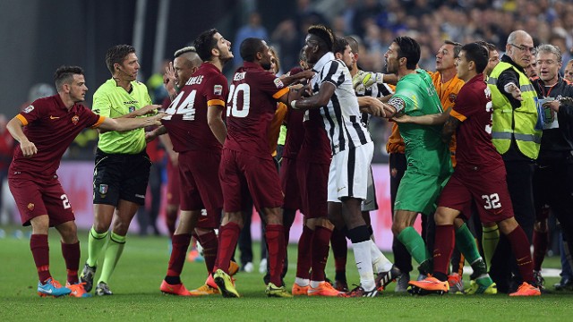Italy's top two sides met for the first time this season on Sunday, Serie A champions Juventus winning an ill-tempered match 3-2. The clash saw three debatable penalties awarded by the referee -- two to Juve -- prompting Roma talisman Francesco Totti to lambast the official after the game.