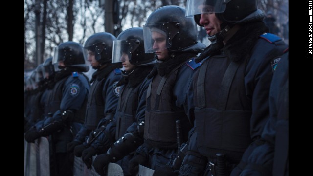 Police block a street in Kiev on January 27.
