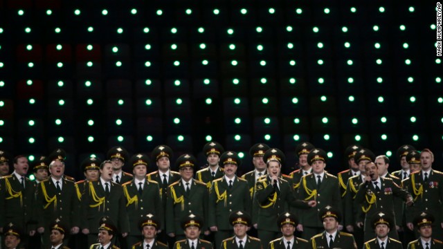 The Russian Interior Ministry choir performs before the opening ceremony.