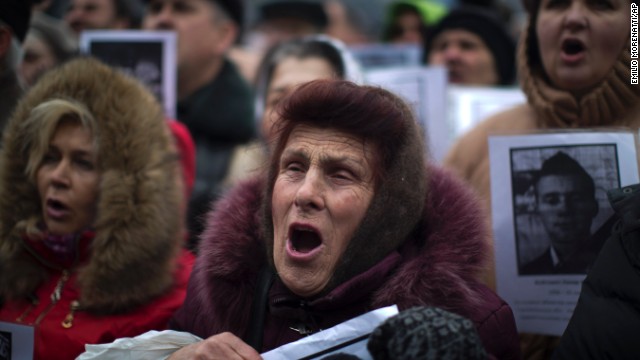 Demonstrators shout slogans during a rally in Kiev's Independence Square on March 2.
