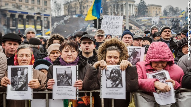 People attend a rally against Russia in Kiev's Independence Square in Kiev on March 2.