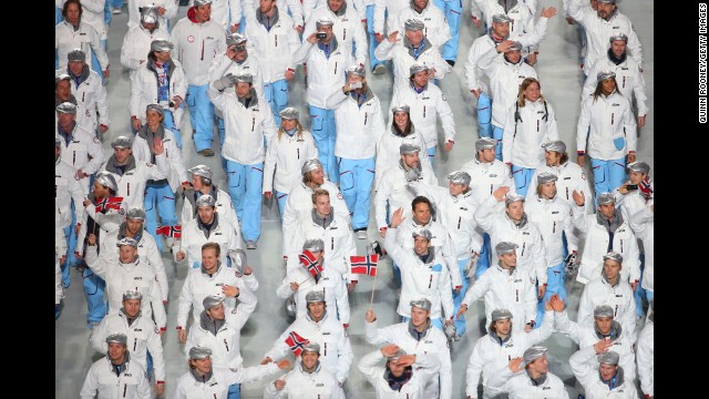 The Norwegian Olympic team enters.