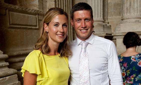 Ronan O'Gara and his wife Jessica at the wedding to rugby legend Paul O'Connell at Sainte Marie, Cathedral in Auch, South France. Pic:Mark Condren 27.7.2013