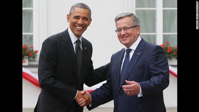 Komorowski welcomes Obama at his residence in Warsaw on June 3. Obama hailed Poland as one of our great friends and one of our strongest allies in the world.