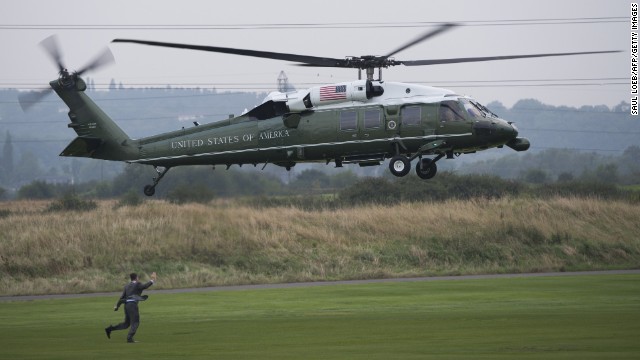 Marine One, carrying Obama, lands in Newport on Wednesday, September 3.