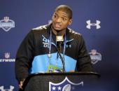 Missouri defensive end Michael Sam speaks during a news conference at the NFL football scouting combine in Indianapolis, Saturday, Feb. 22, 2014. Sam came out to the entire country Feb. 9, and could become the first openly gay player in the NFL. (AP Photo/Nam Y. Huh)