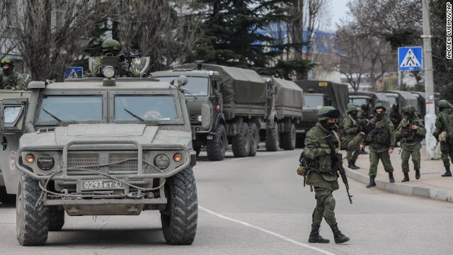 Troops stand guard in Balaklava, Crimea, on Saturday, March 1. 