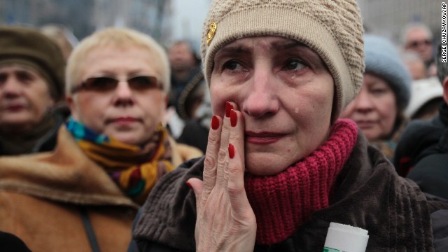 A woman sheds tears during a rally in Kiev's Independence Square on March 2.