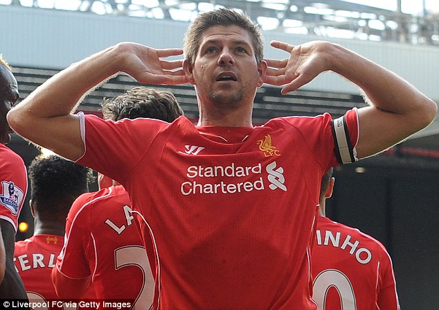 Gerrard, pictured celebrating against local rivals Everton, will always be revered at Anfield no matter what