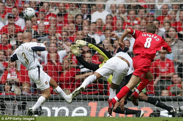 Gerrard netted a late leveller against West Ham in the 2006 FA Cup final as Liverpool lifted the famous trophy