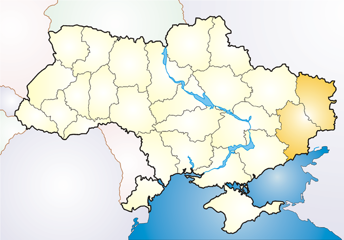 Political map of Ukraine, highlighting Donbass...