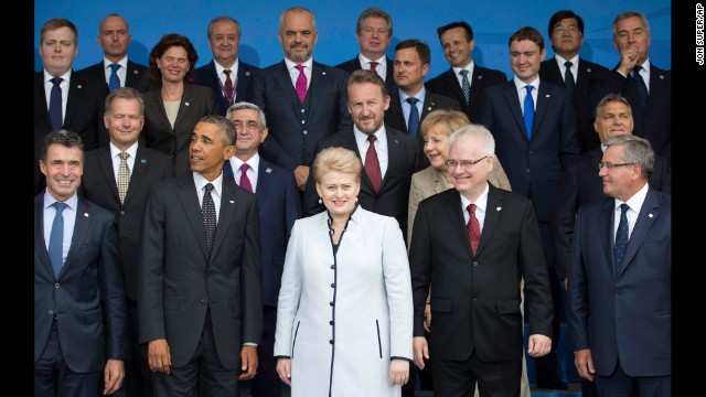 U.S. President Barack Obama and other world leaders pose for a group photo during a NATO summit in Newport, Wales, on Thursday, September 4. The two-day summit is billed as the most important gathering of NATO leaders in more than a decade.