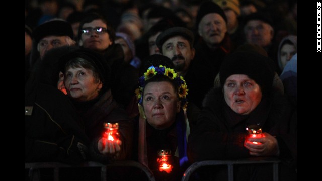 Protesters in support of the president's ouster rally in Kiev's Independence Square, which has been the center of opposition, on Wednesday, February 26.