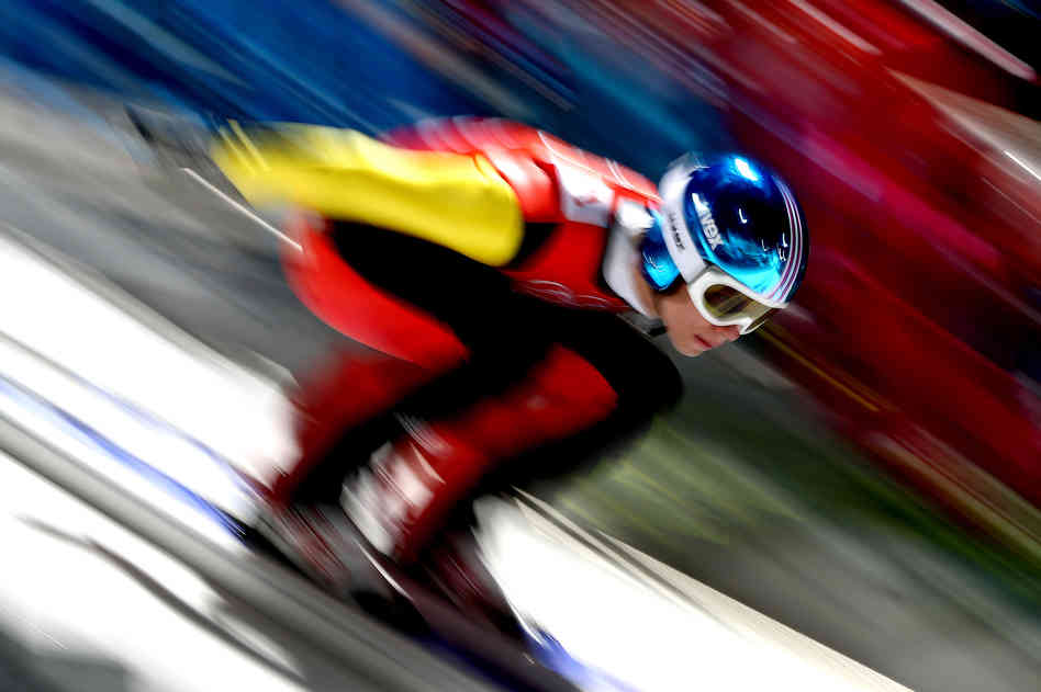 Andreas Wellinger of Germany during ski jump practice in Sochi.